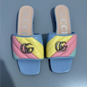 Gucci Women's Blue and Pastel Slide Sandals